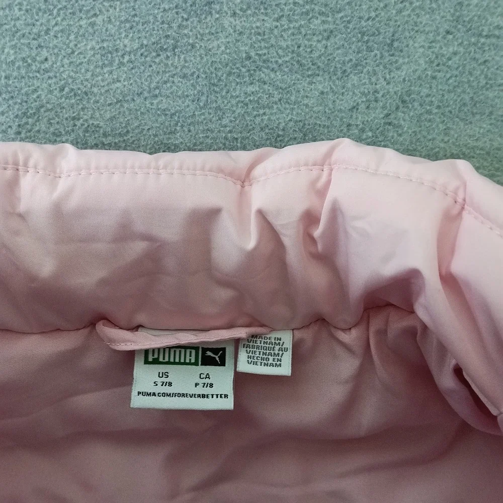 Puma Girls Puffer Vest Pink White Blue Colorblock Zip Up Size Small 7/8